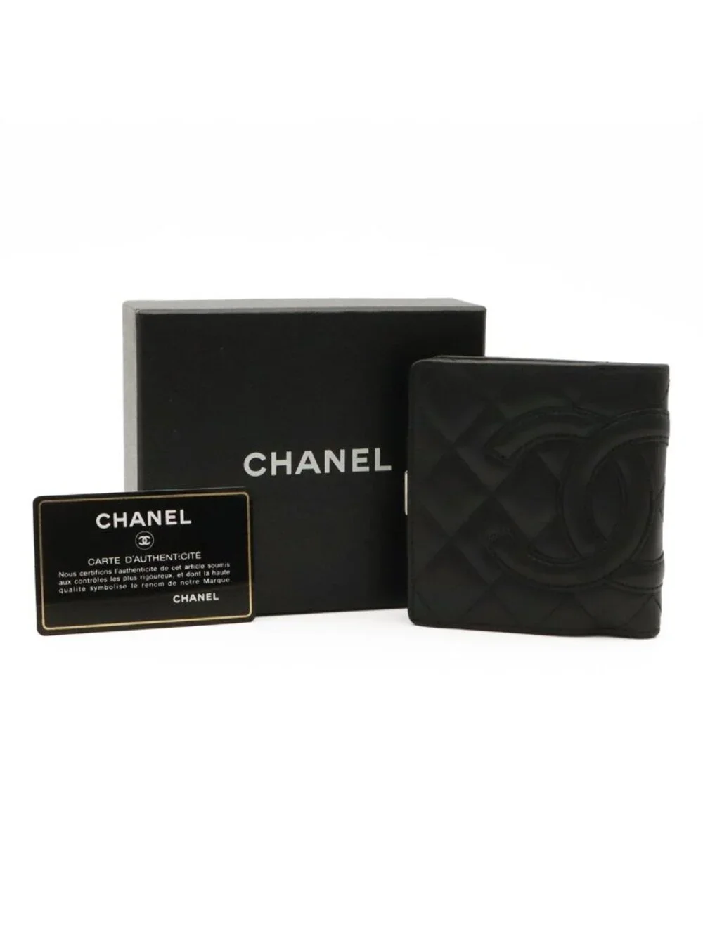 Chanel Cambon Line Kiss Lock Wallet Bifold Soft Calf Leather Black White Pink